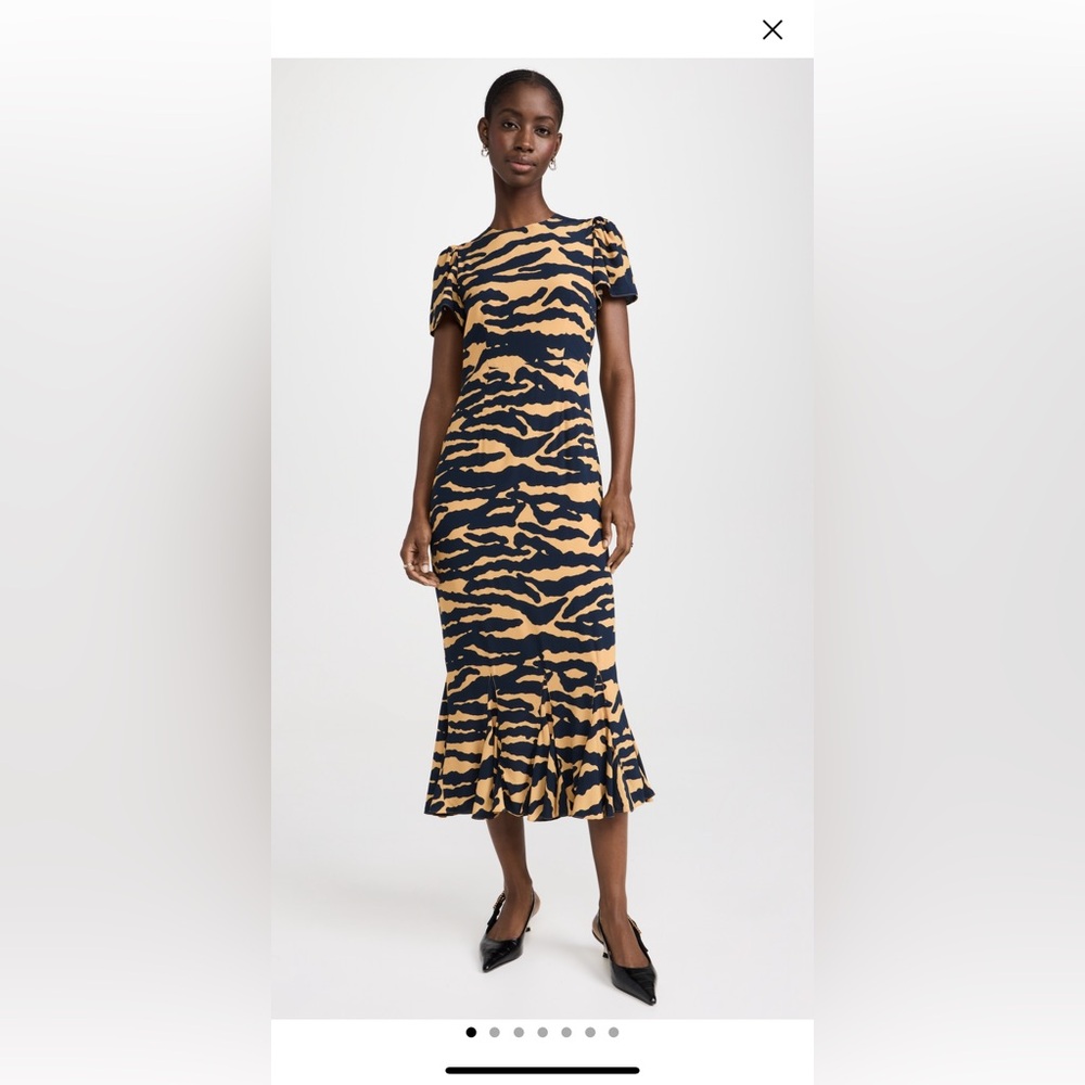 RHODE Black and Tan Animal Print Midi Dress